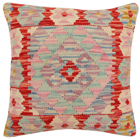 handmade Traditional Pillow Rust Blue Hand-Woven SQUARE 100% WOOL Hand woven turkish pillow2 x 2