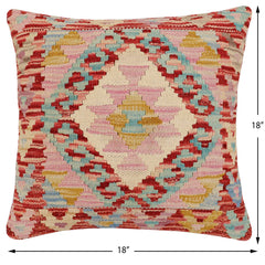 handmade Traditional Pillow Rust Blue Hand-Woven SQUARE 100% WOOL Hand woven turkish pillow2' x 2'