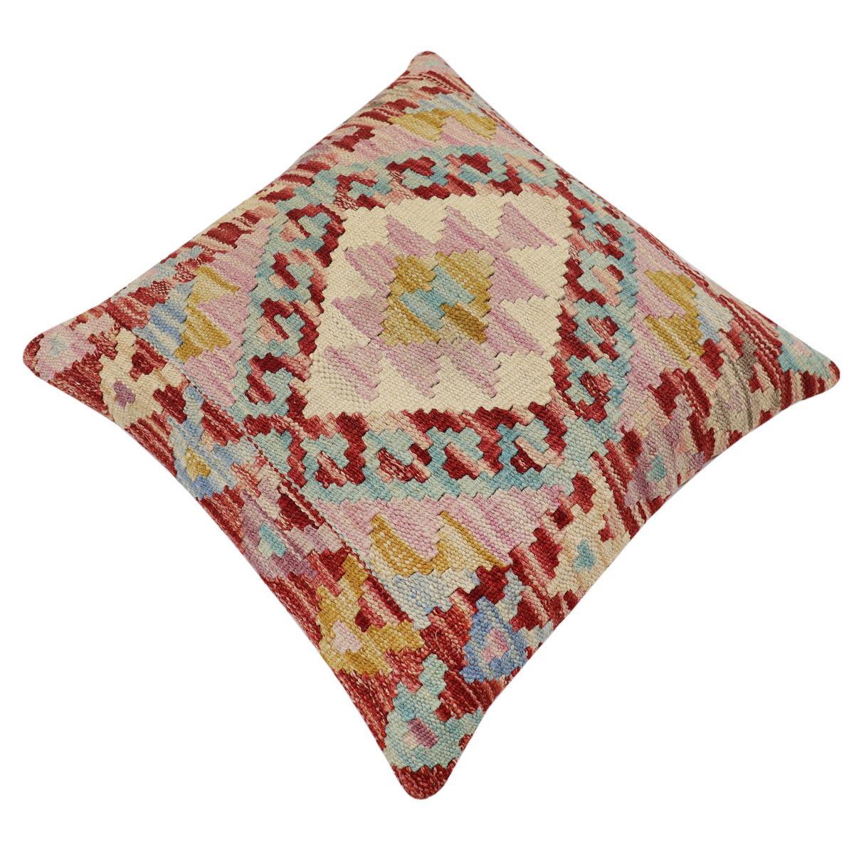 handmade Traditional Pillow Rust Blue Hand-Woven SQUARE 100% WOOL Hand woven turkish pillow2' x 2'