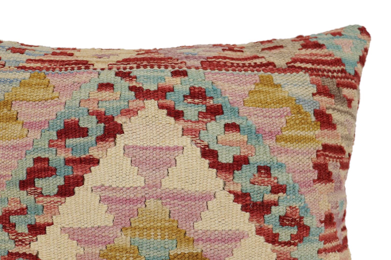 handmade Traditional Pillow Rust Blue Hand-Woven SQUARE 100% WOOL Hand woven turkish pillow2' x 2'