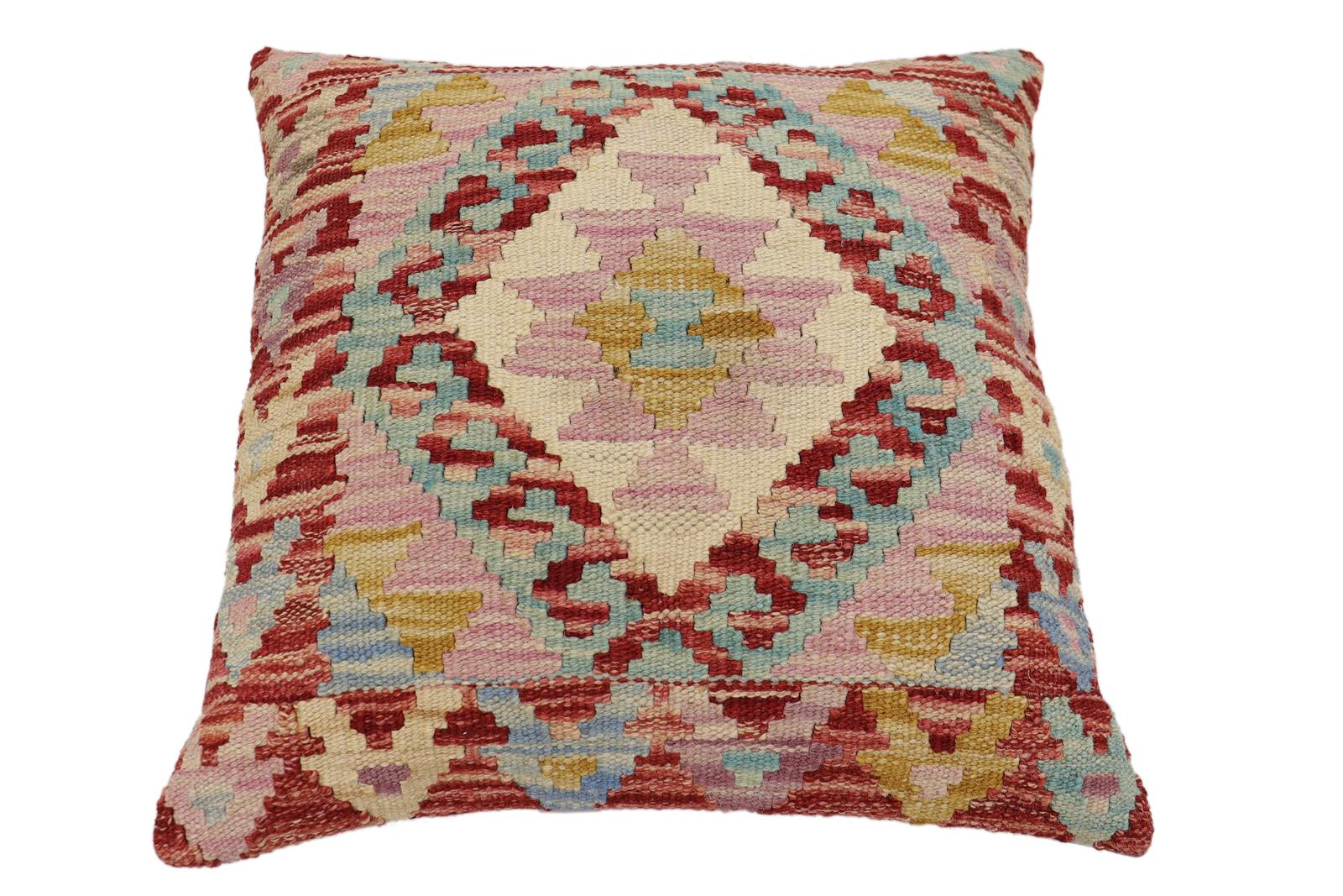 handmade Traditional Pillow Rust Blue Hand-Woven SQUARE 100% WOOL Hand woven turkish pillow2' x 2'