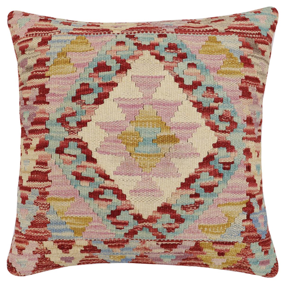 handmade Traditional Pillow Rust Blue Hand-Woven SQUARE 100% WOOL Hand woven turkish pillow2' x 2'