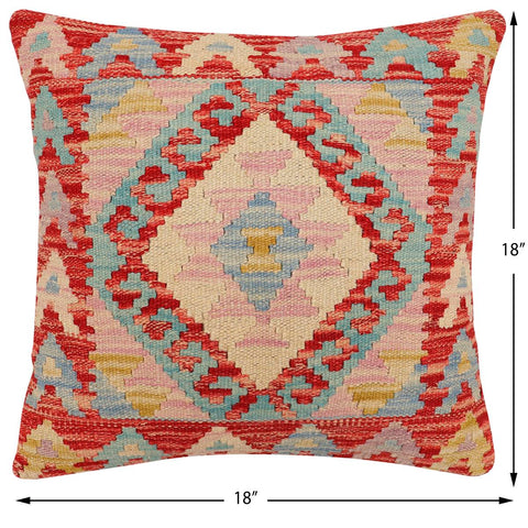 handmade Traditional Pillow Rust Blue Hand-Woven SQUARE 100% WOOL Hand woven turkish pillow2 x 2
