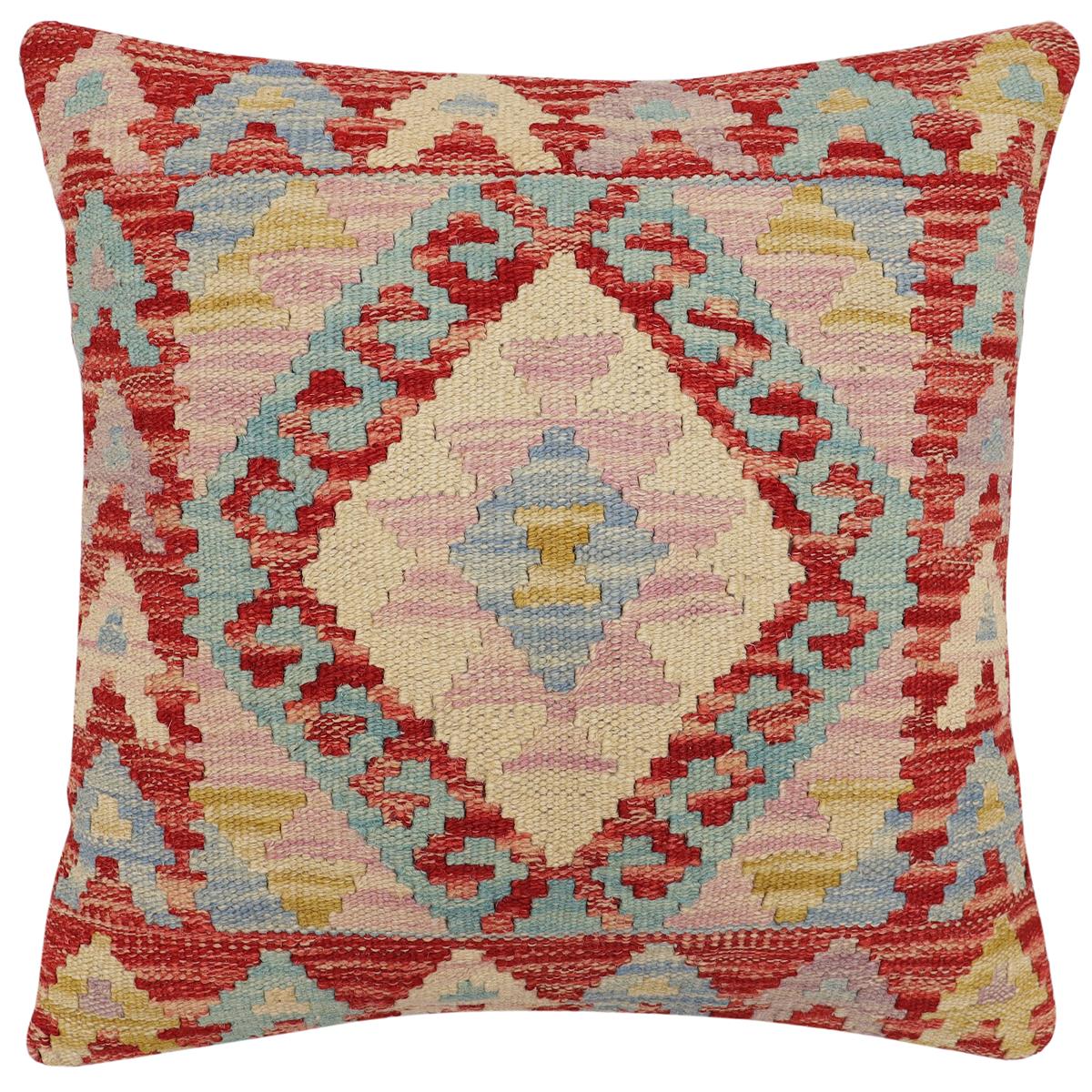handmade Traditional Pillow Rust Blue Hand-Woven SQUARE 100% WOOL Hand woven turkish pillow2' x 2'