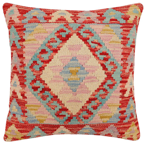 handmade Traditional Pillow Rust Blue Hand-Woven SQUARE 100% WOOL Hand woven turkish pillow2 x 2