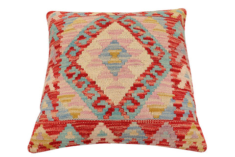 handmade Traditional Pillow Rust Blue Hand-Woven SQUARE 100% WOOL Hand woven turkish pillow2 x 2
