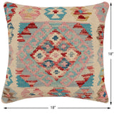 handmade Traditional Pillow Blue Red Hand-Woven SQUARE 100% WOOL  Hand woven turkish pillow  2 x 2