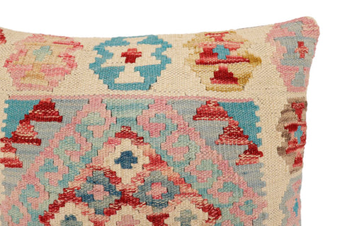 handmade Traditional Pillow Blue Red Hand-Woven SQUARE 100% WOOL  Hand woven turkish pillow  2 x 2