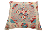 handmade Traditional Pillow Blue Red Hand-Woven SQUARE 100% WOOL  Hand woven turkish pillow  2 x 2