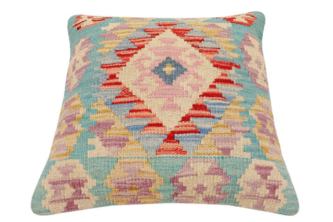 handmade Traditional Pillow Rust Blue Hand-Woven SQUARE 100% WOOL Hand woven turkish pillow2 x 2