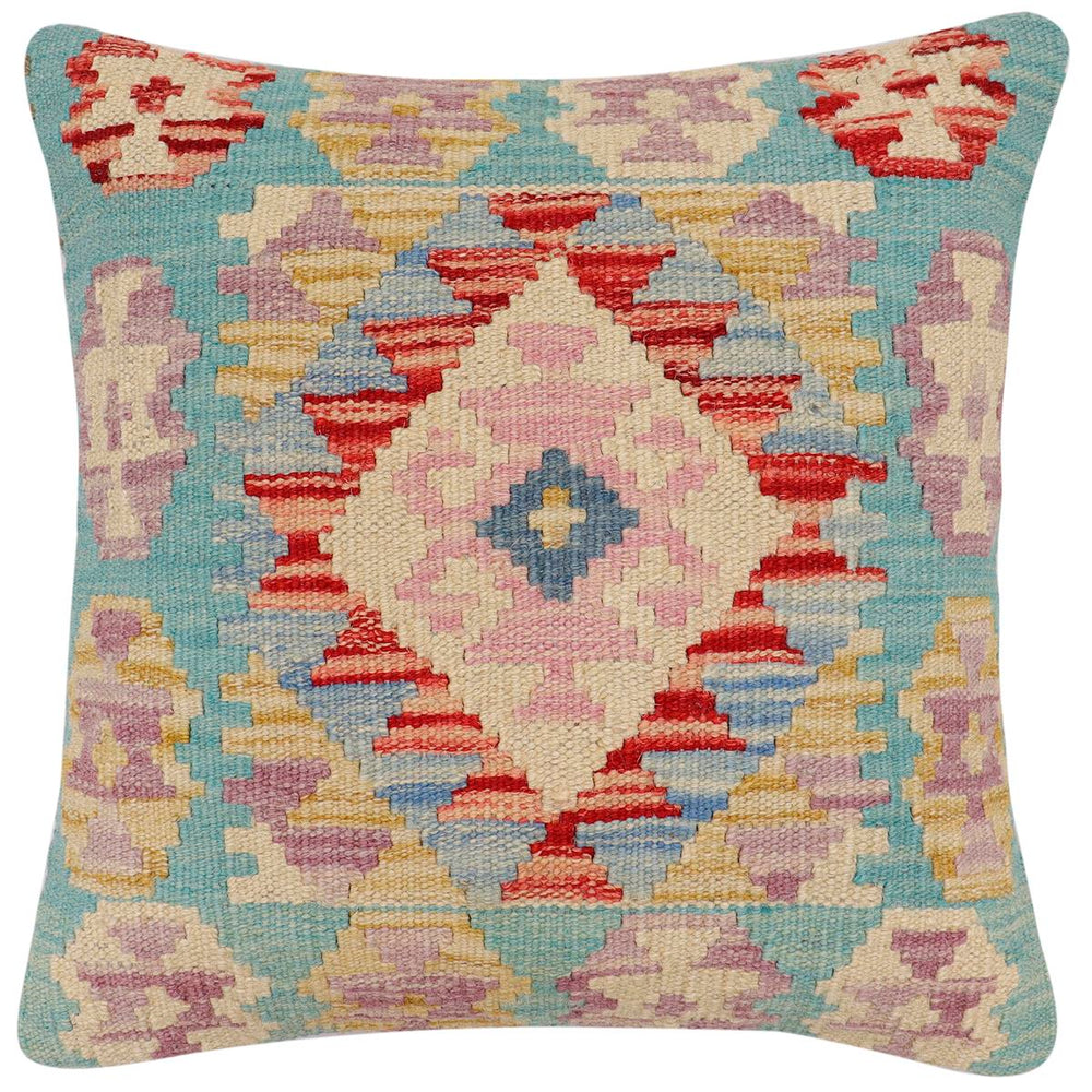 handmade Traditional Pillow Rust Blue Hand-Woven SQUARE 100% WOOL Hand woven turkish pillow2' x 2'