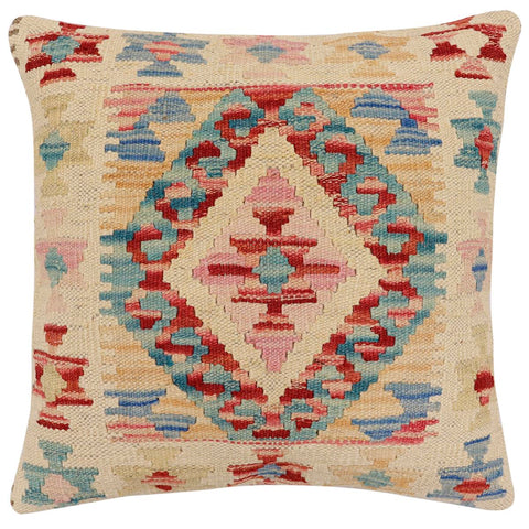 handmade Traditional Pillow Rust Blue Hand-Woven SQUARE 100% WOOL Hand woven turkish pillow2 x 2