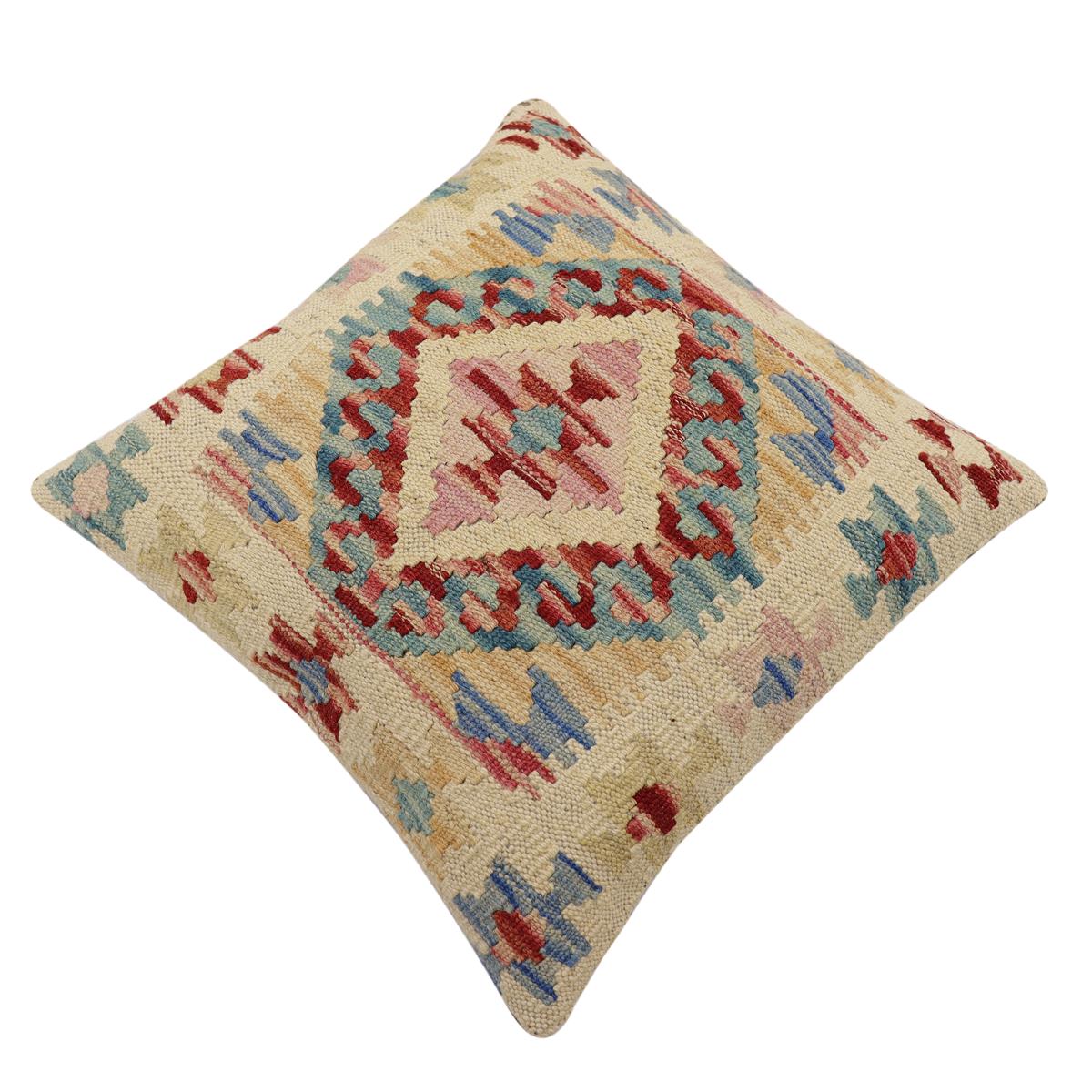 handmade Traditional Pillow Rust Blue Hand-Woven SQUARE 100% WOOL Hand woven turkish pillow2' x 2'