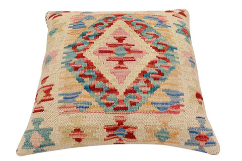 handmade Traditional Pillow Rust Blue Hand-Woven SQUARE 100% WOOL Hand woven turkish pillow2 x 2