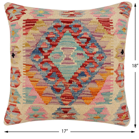 handmade Traditional Pillow Rust Blue Hand-Woven SQUARE 100% WOOL  Hand woven turkish pillow  2 x 2