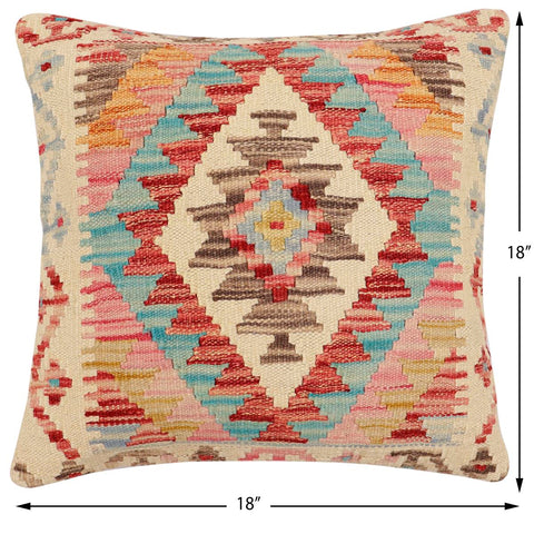 handmade Traditional Pillow Rust Blue Hand-Woven SQUARE 100% WOOL  Hand woven turkish pillow  2 x 2