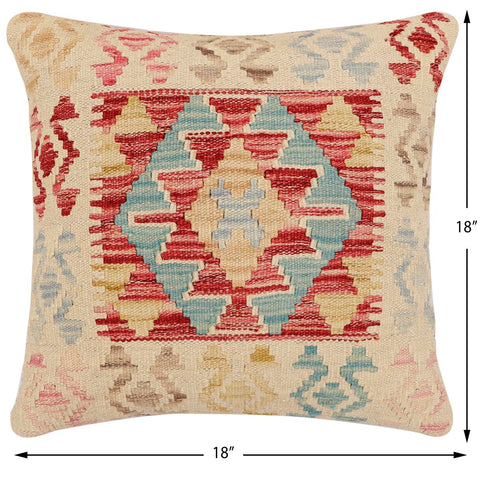 handmade Traditional Pillow Red Blue Hand-Woven SQUARE 100% WOOL Hand woven turkish pillow2 x 2