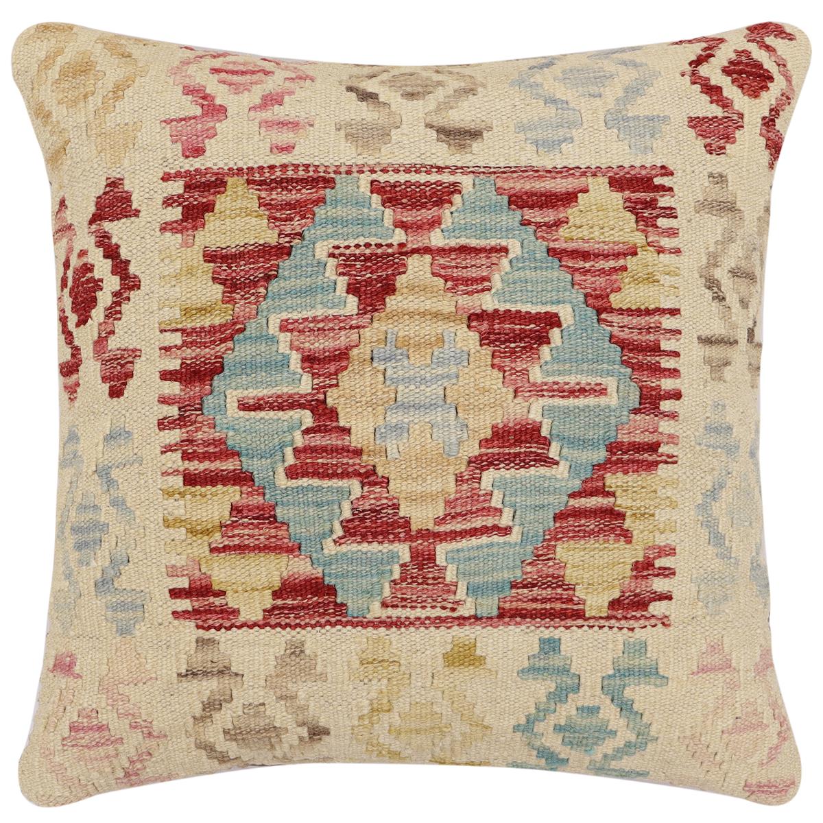 handmade Traditional Pillow Red Blue Hand-Woven SQUARE 100% WOOL Hand woven turkish pillow2 x 2