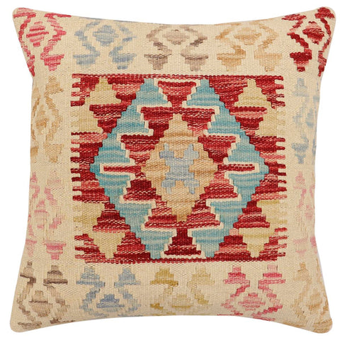 handmade Traditional Pillow Rust Blue Hand-Woven SQUARE 100% WOOL  Hand woven turkish pillow  2 x 2