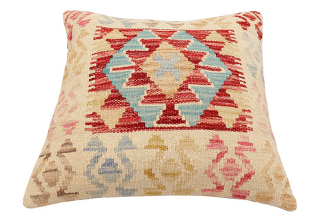 handmade Traditional Pillow Rust Blue Hand-Woven SQUARE 100% WOOL  Hand woven turkish pillow  2 x 2