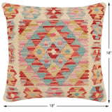 handmade Traditional Pillow Rust Blue Hand-Woven SQUARE 100% WOOL Hand woven turkish pillow2' x 2'