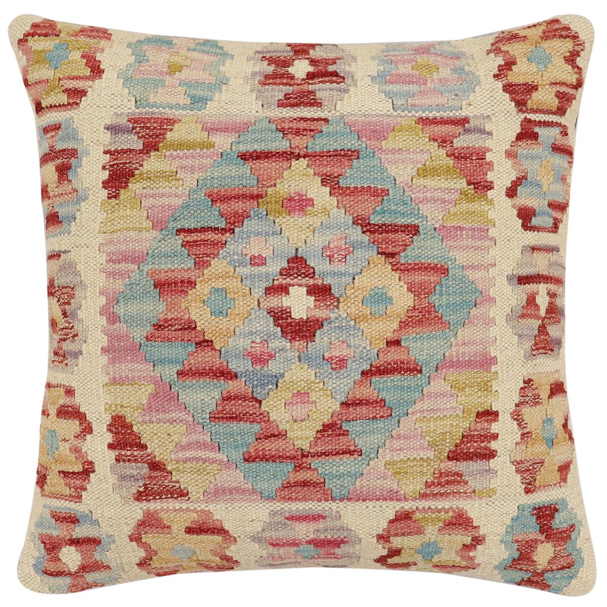handmade Traditional Pillow Rust Blue Hand-Woven SQUARE 100% WOOL Hand woven turkish pillow2' x 2'