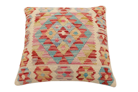 handmade Traditional Pillow Rust Blue Hand-Woven SQUARE 100% WOOL Hand woven turkish pillow2 x 2