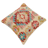 handmade Traditional Pillow Rust Blue Hand-Woven SQUARE 100% WOOL  Hand woven turkish pillow  2 x 2