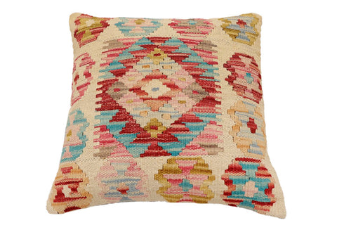 handmade Traditional Pillow Rust Blue Hand-Woven SQUARE 100% WOOL  Hand woven turkish pillow  2 x 2