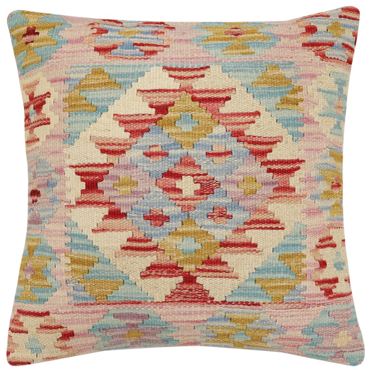 handmade Traditional Pillow Red Beige Hand-Woven SQUARE 100% WOOL Hand woven turkish pillow2 x 2
