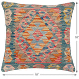 handmade Traditional Pillow Green Blue Hand-Woven SQUARE 100% WOOL Hand woven turkish pillow2' x 2'