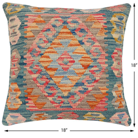 handmade Traditional Pillow Green Blue Hand-Woven SQUARE 100% WOOL Hand woven turkish pillow2 x 2