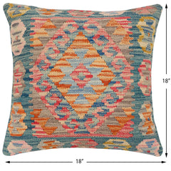 handmade Traditional Pillow Green Blue Hand-Woven SQUARE 100% WOOL Hand woven turkish pillow2' x 2'