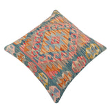 handmade Traditional Pillow Green Blue Hand-Woven SQUARE 100% WOOL Hand woven turkish pillow2' x 2'