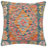 handmade Traditional Pillow Green Blue Hand-Woven SQUARE 100% WOOL Hand woven turkish pillow2' x 2'