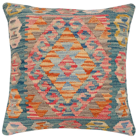 handmade Traditional Pillow Green Blue Hand-Woven SQUARE 100% WOOL Hand woven turkish pillow2 x 2