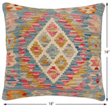 handmade Traditional Pillow Blue Beige Hand-Woven SQUARE 100% WOOL Hand woven turkish pillow2' x 2'