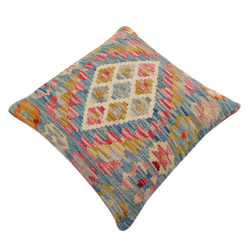 handmade Traditional Pillow Blue Beige Hand-Woven SQUARE 100% WOOL Hand woven turkish pillow2' x 2'