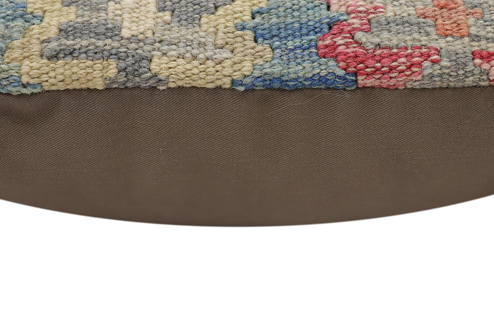 handmade Traditional Pillow Blue Beige Hand-Woven SQUARE 100% WOOL Hand woven turkish pillow2' x 2'