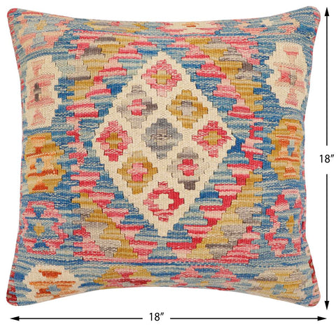 handmade Traditional Pillow Blue Beige Hand-Woven SQUARE 100% WOOL Hand woven turkish pillow2 x 2
