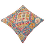 handmade Traditional Pillow Blue Beige Hand-Woven SQUARE 100% WOOL Hand woven turkish pillow2' x 2'