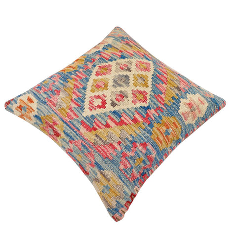 handmade Traditional Pillow Blue Beige Hand-Woven SQUARE 100% WOOL Hand woven turkish pillow2 x 2