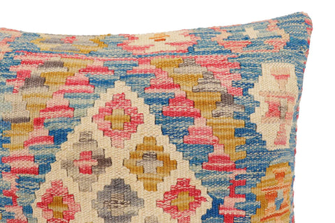 handmade Traditional Pillow Blue Beige Hand-Woven SQUARE 100% WOOL Hand woven turkish pillow2 x 2