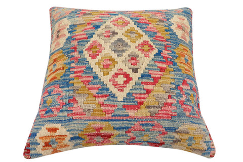 handmade Traditional Pillow Blue Beige Hand-Woven SQUARE 100% WOOL Hand woven turkish pillow2 x 2