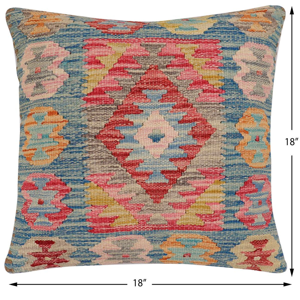 handmade Traditional Pillow Blue Beige Hand-Woven SQUARE 100% WOOL Hand woven turkish pillow2' x 2'