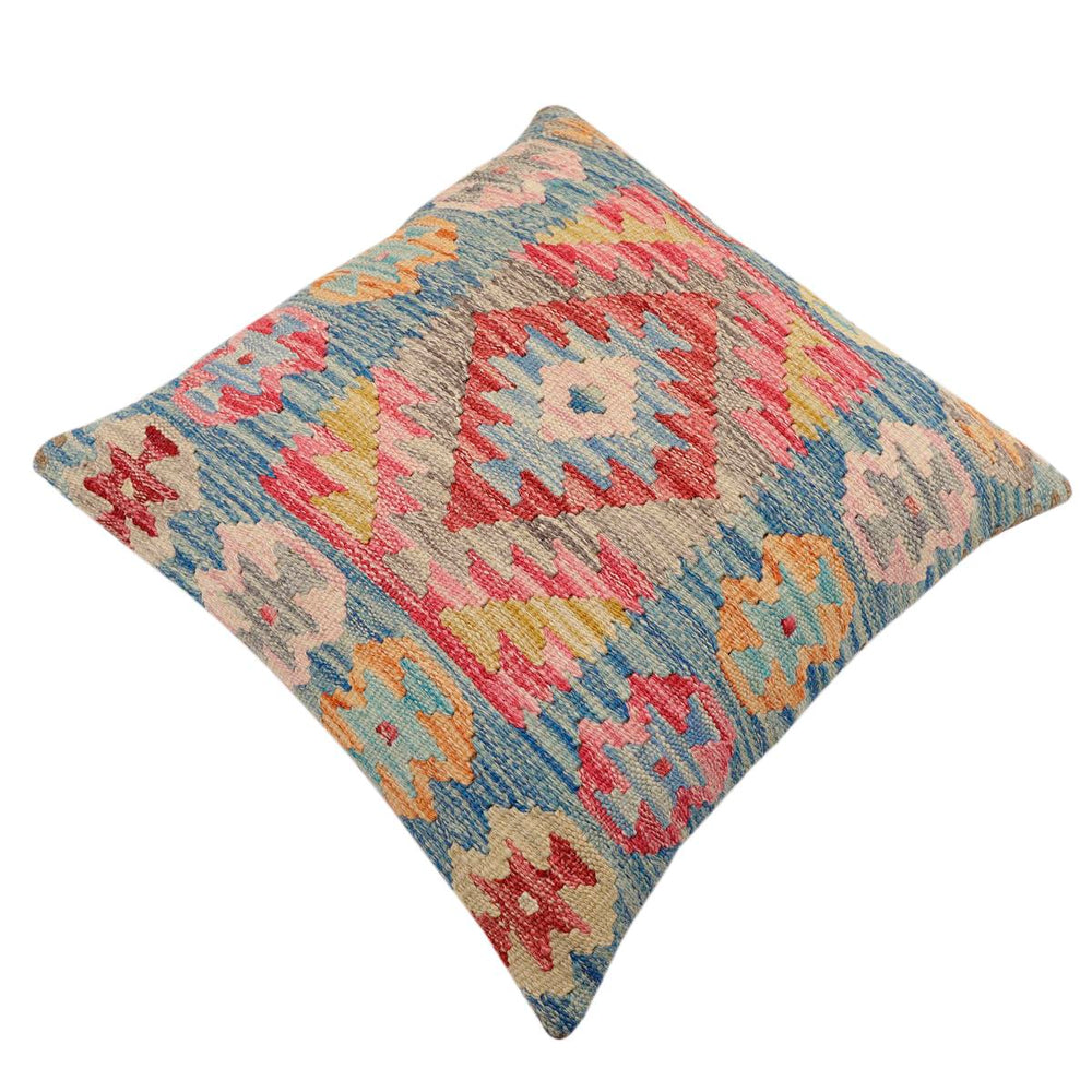 handmade Traditional Pillow Blue Beige Hand-Woven SQUARE 100% WOOL Hand woven turkish pillow2' x 2'