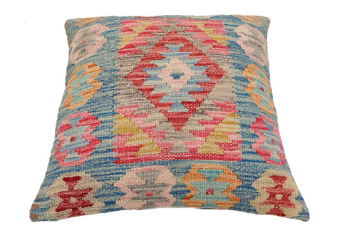handmade Traditional Pillow Blue Beige Hand-Woven SQUARE 100% WOOL Hand woven turkish pillow2 x 2