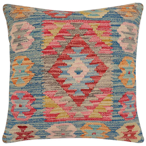 handmade Traditional Pillow Blue Beige Hand-Woven SQUARE 100% WOOL Hand woven turkish pillow2 x 2