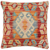 handmade Traditional Pillow Rust Blue Hand-Woven SQUARE 100% WOOL Hand woven turkish pillow2' x 2'