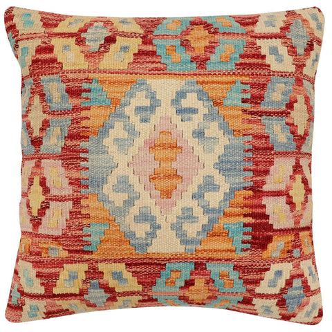 handmade Traditional Pillow Rust Blue Hand-Woven SQUARE 100% WOOL Hand woven turkish pillow2 x 2
